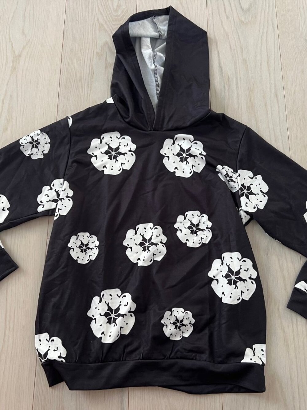 Shein Youth Kids Floral Hoodie Black White 12 yrs